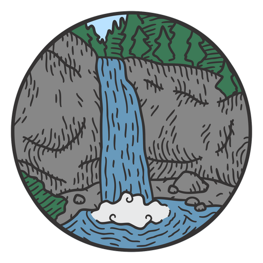 Paisagem de traçado de cor de cachoeira e floresta Desenho PNG