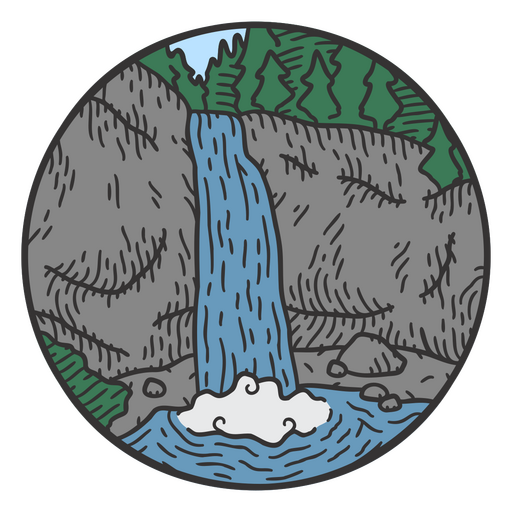 Wasserfall- und Waldfarbstrichlandschaft PNG-Design