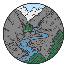 Fluss in der Gebirgsfarbstrichlandschaft PNG-Design