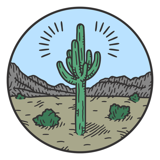 Cactus in desert color stroke landscape