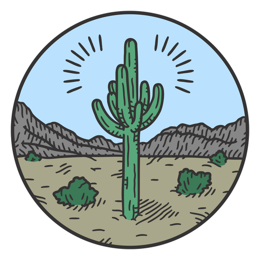 Cactus na paisagem de traçado de cor do deserto Desenho PNG