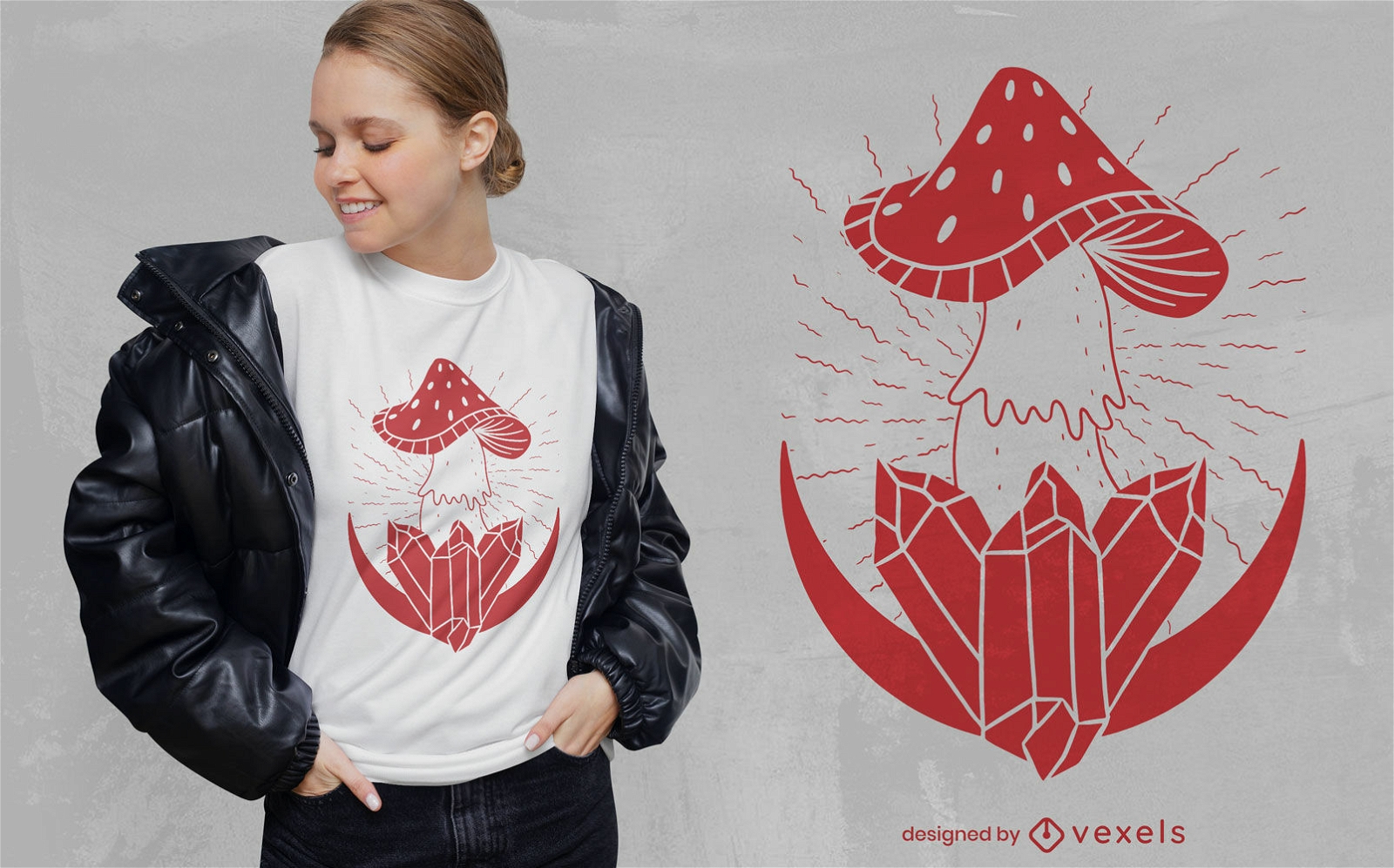Design de camisetas de cogumelos e cristais