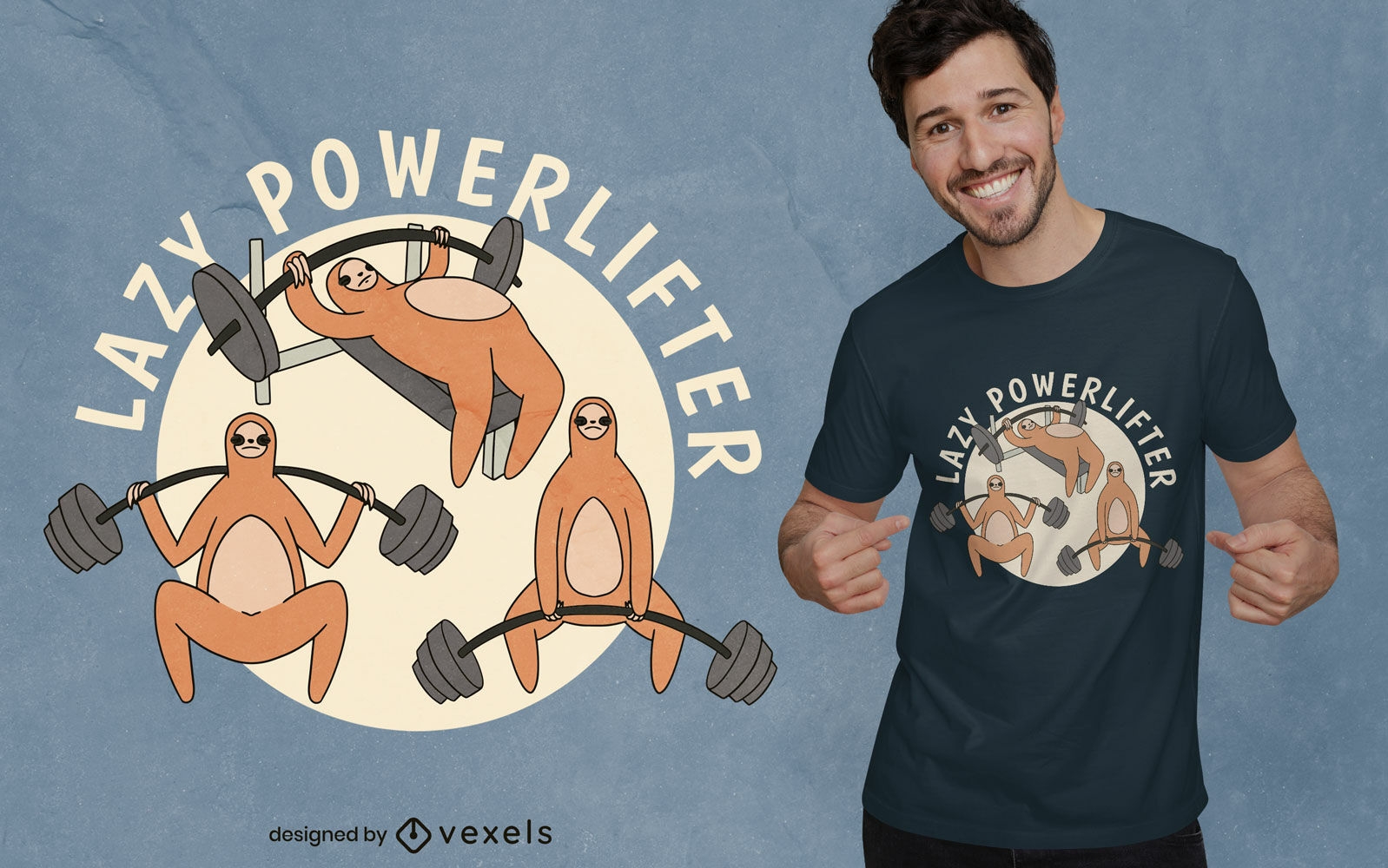 Design de camiseta cartoon powerlifter pregui?a