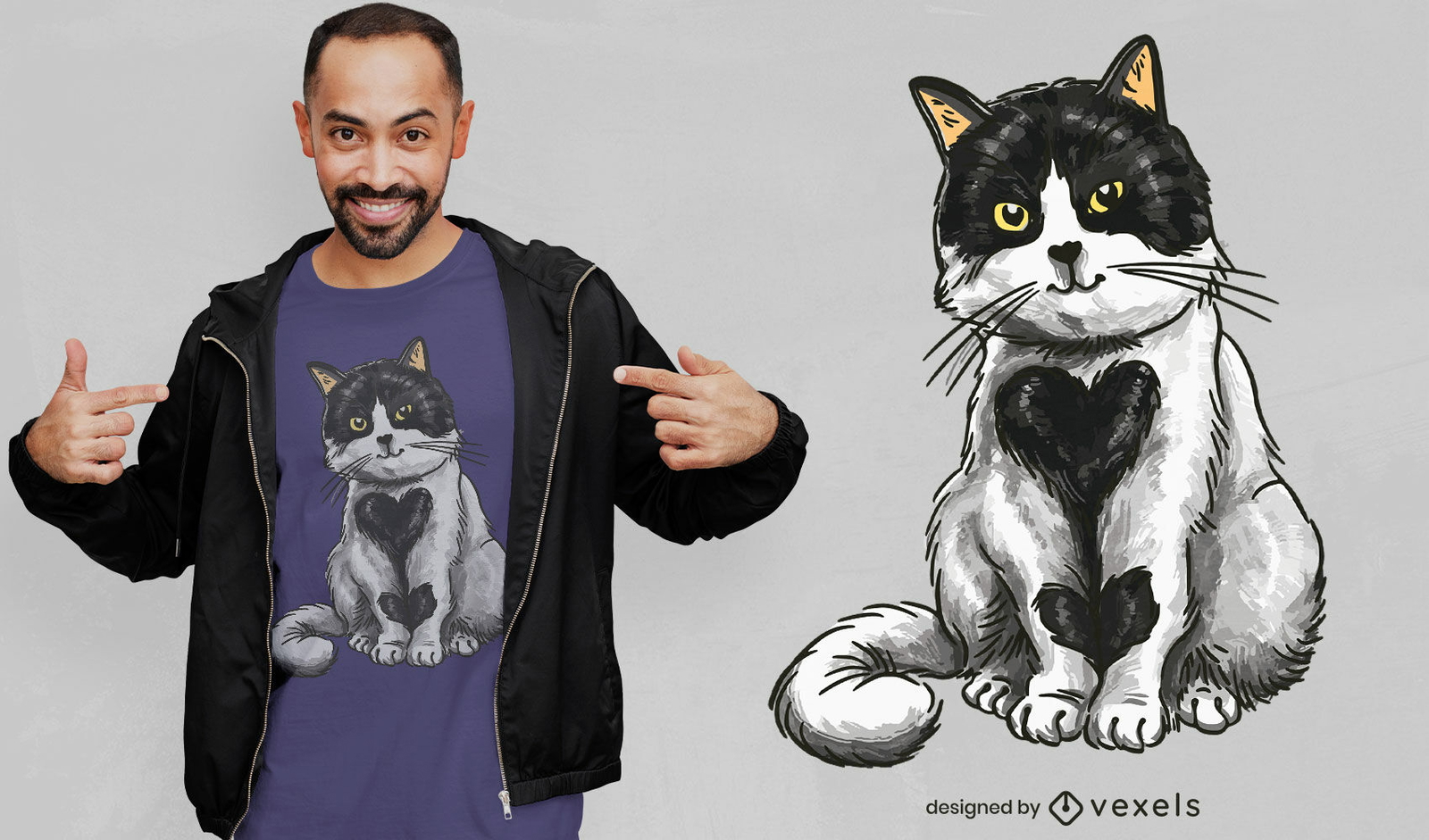 Design adorável de t-shirt de gato com coração