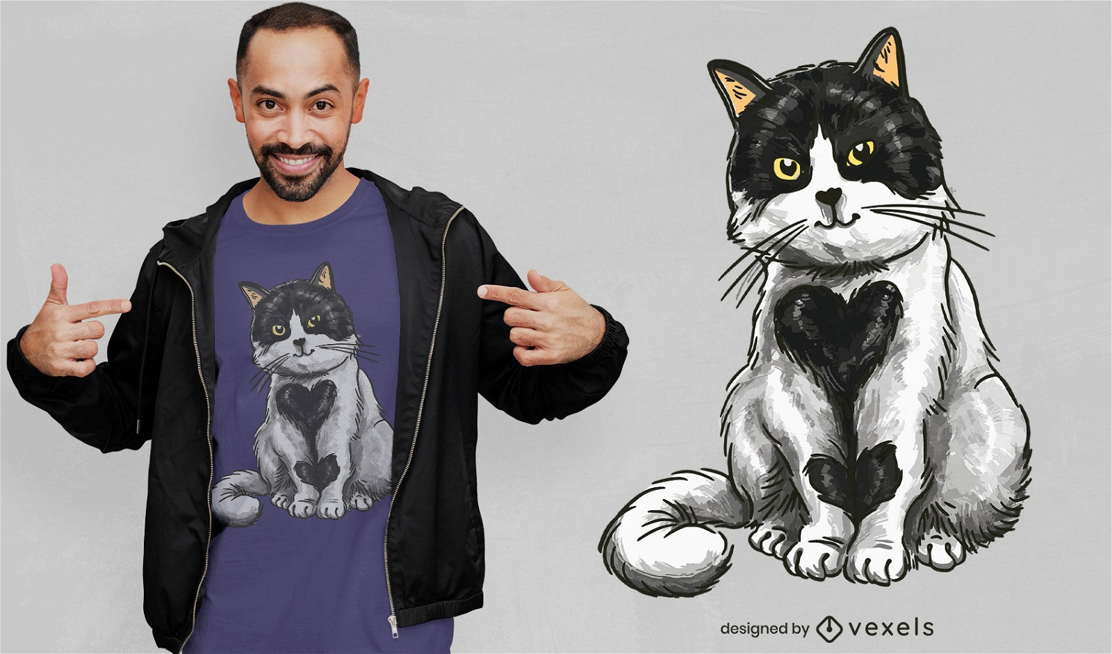 Lovely heart cat t-shirt design
