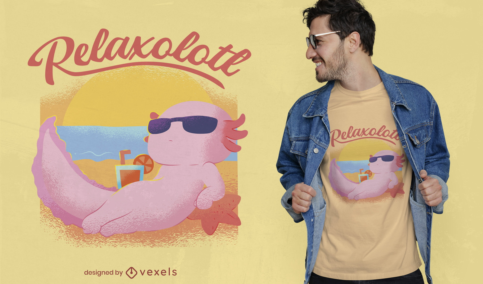 Axolotl animal at the beach t-shirt design