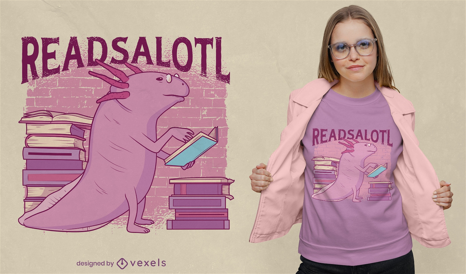 Axolotl reading books t-shirt design
