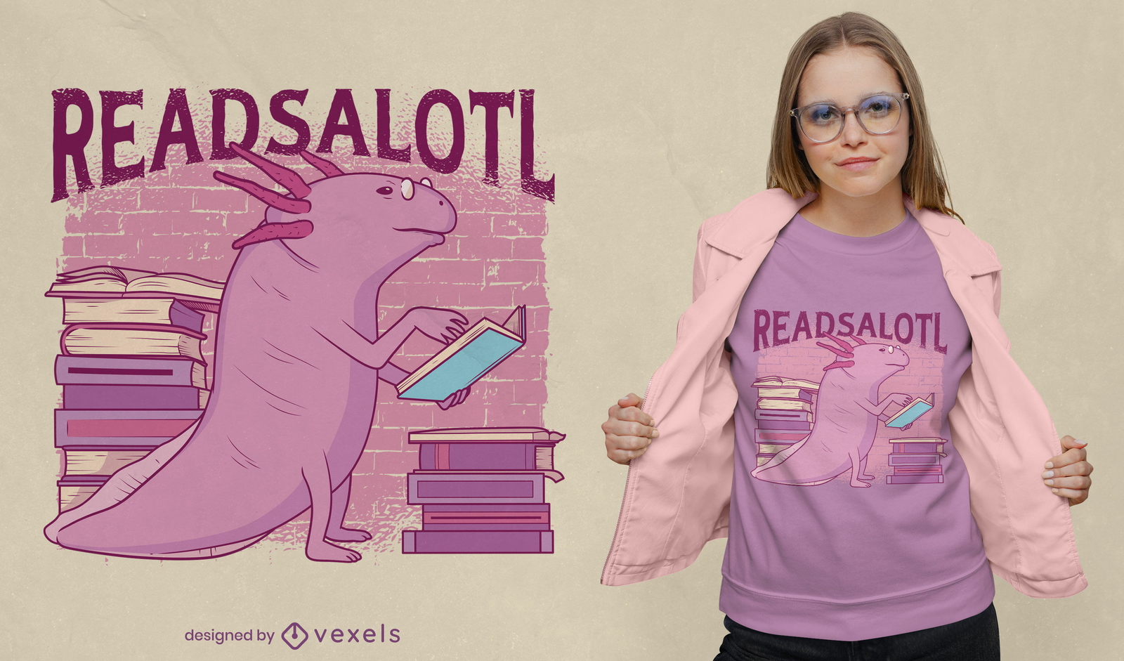 Diseño de camiseta de libros de lectura Axolotl