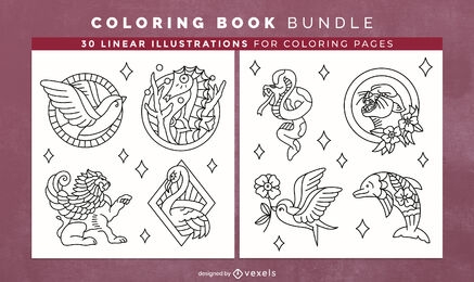 Tattoo animals coloring book design pages