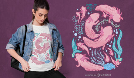 Design de camisetas de animais axolotl nadando