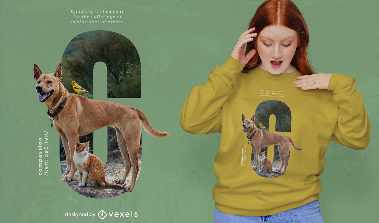 Design de t-shirt psd com compaix?o para c?es e gatos