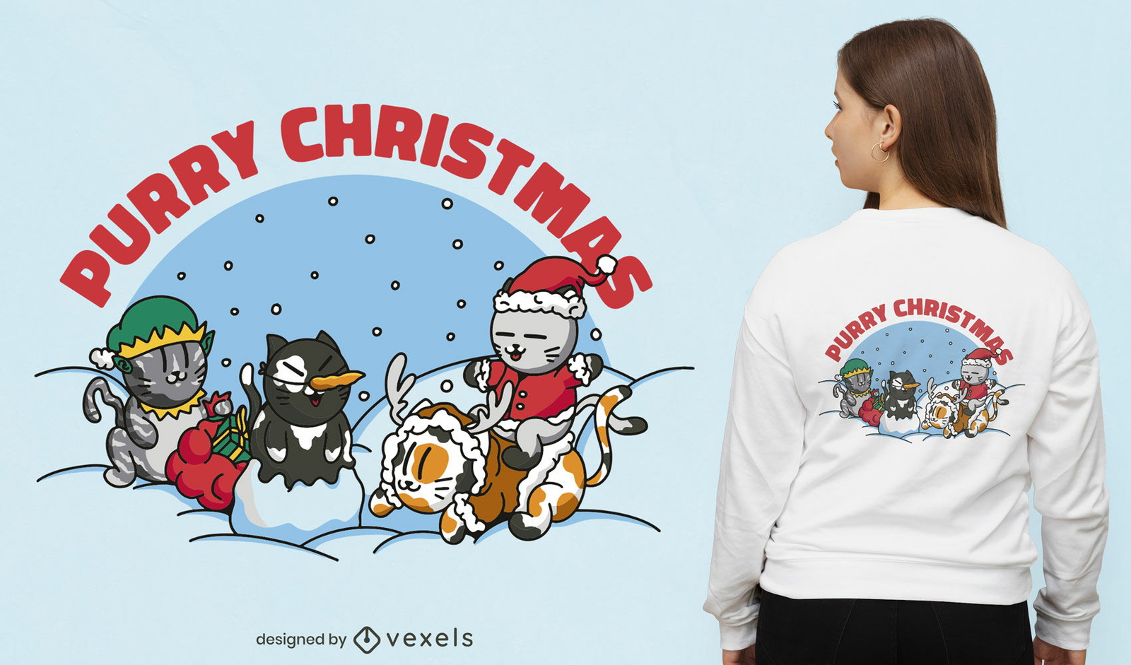 Weihnachtskatzen im Schnee-T-Shirt-Design