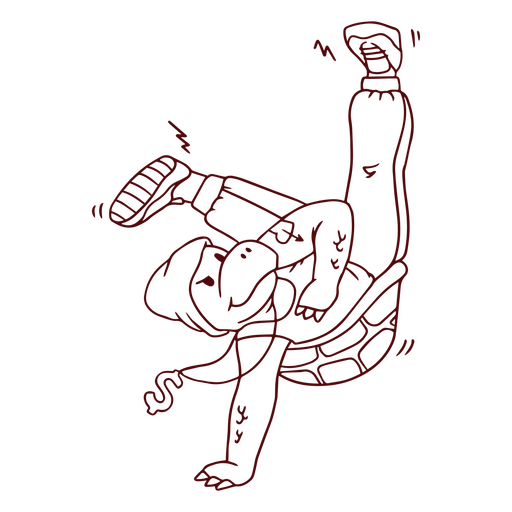 Dancer turtle character cartoon stroke PNG Design