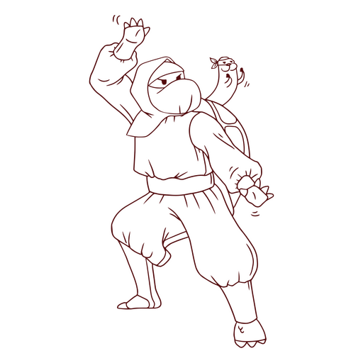 Trazo de dibujos animados de personaje de tortuga ninja Diseño PNG
