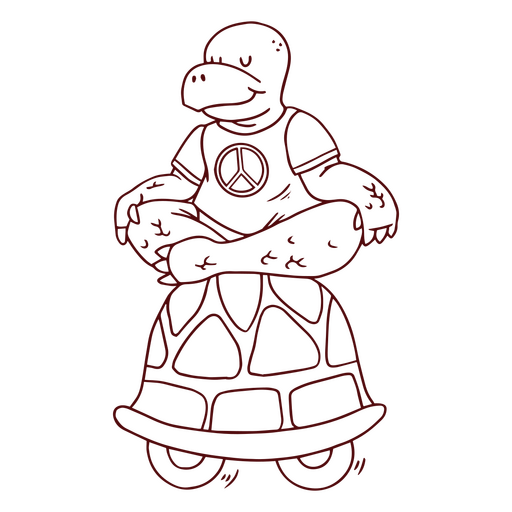Meditating turtle character cartoon stroke PNG Design