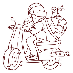 Motociclista tortuga personaje trazo de dibujos animados Diseño PNG