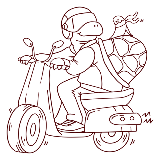Motociclista tortuga personaje trazo de dibujos animados