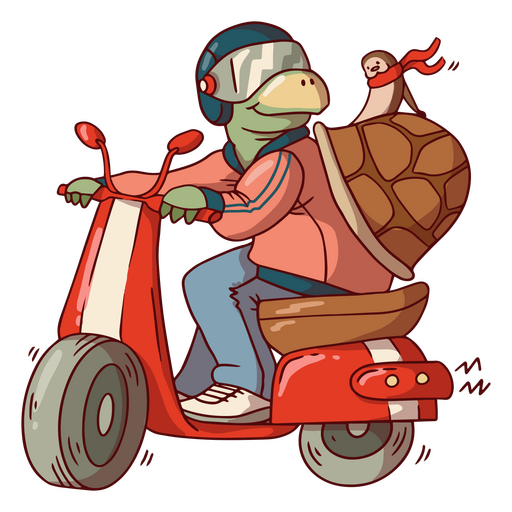 Personaje de dibujos animados de tortuga motorista