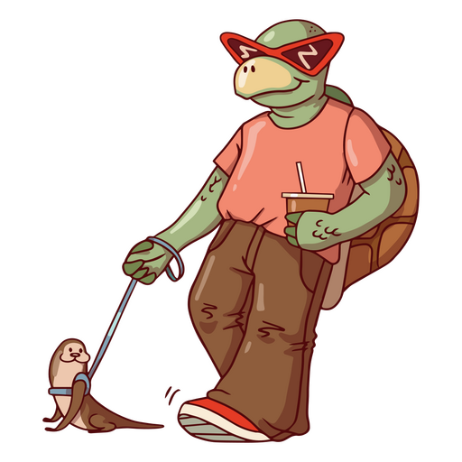 Cool personaje de dibujos animados de tortuga con gafas de sol Diseño PNG