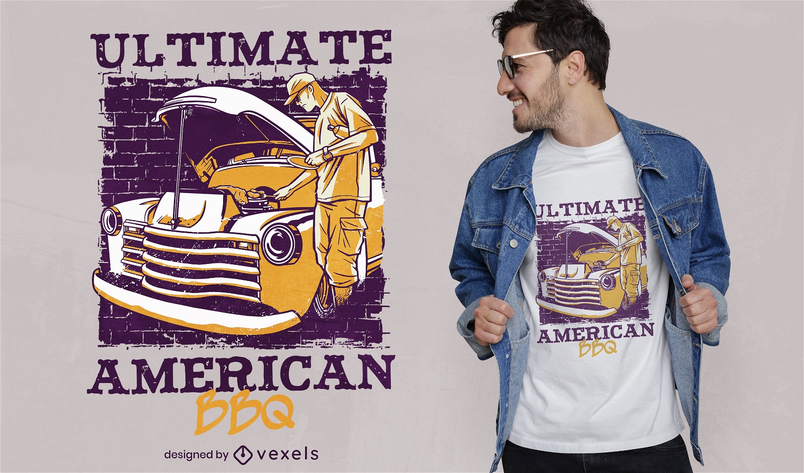 Amerikanischer Grill im Truck-T-Shirt-Design
