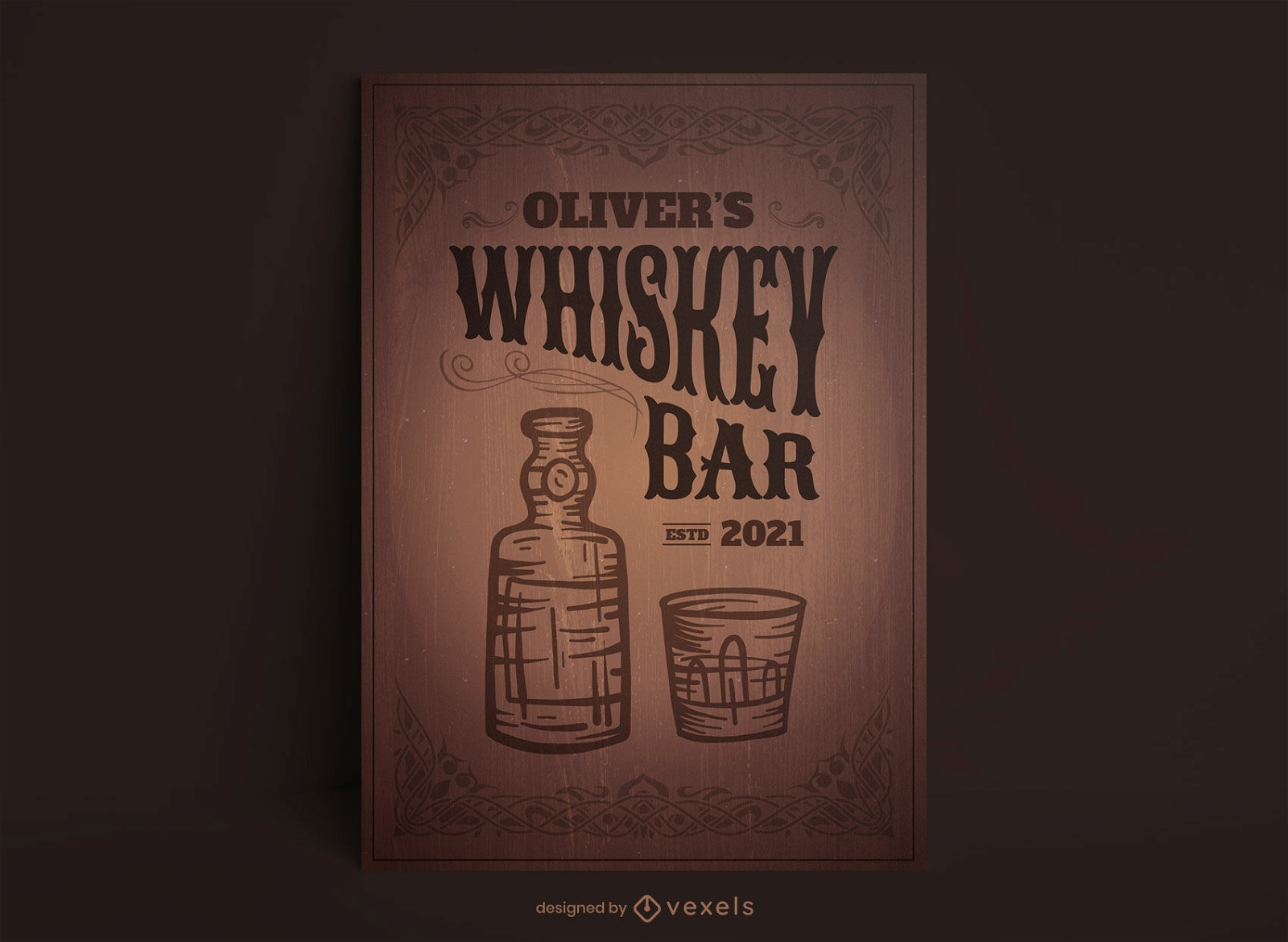 Whisky bottle and glass poster template