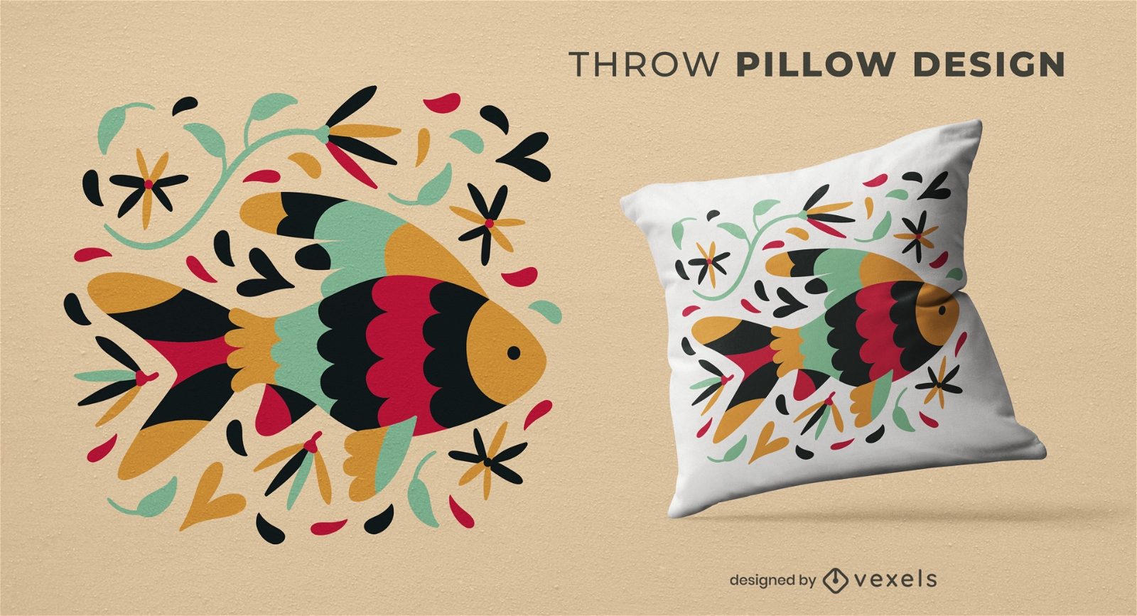 Colorful fish swimming throw pillow design