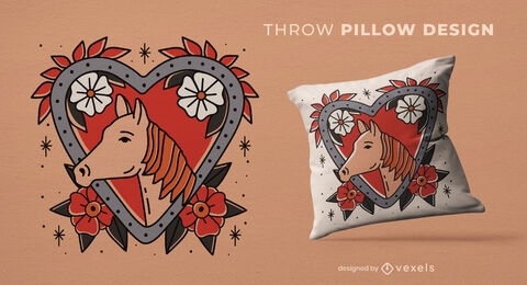 Horseshoe shaped heart throw pillow design