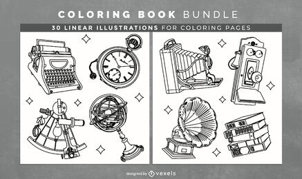 Vintage machines coloring book pages design