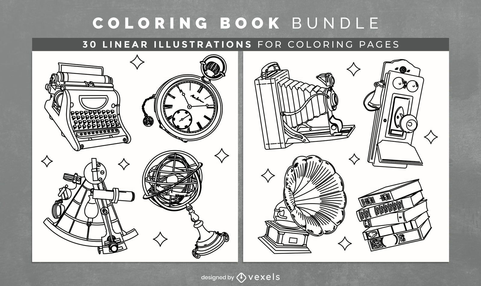 Diseño de páginas de libro para colorear de máquinas vintage