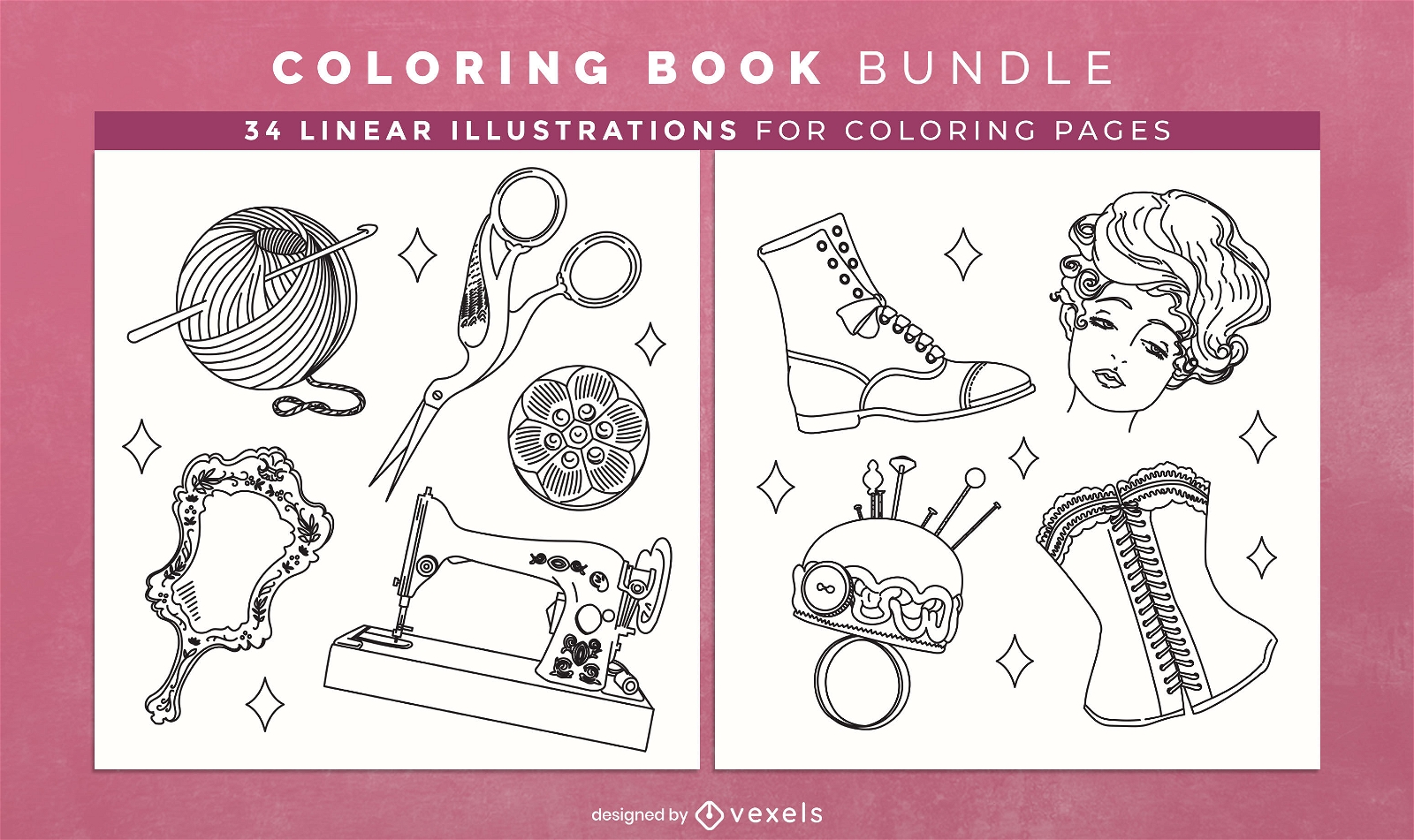 Páginas de design de livros para colorir de acessórios vintage