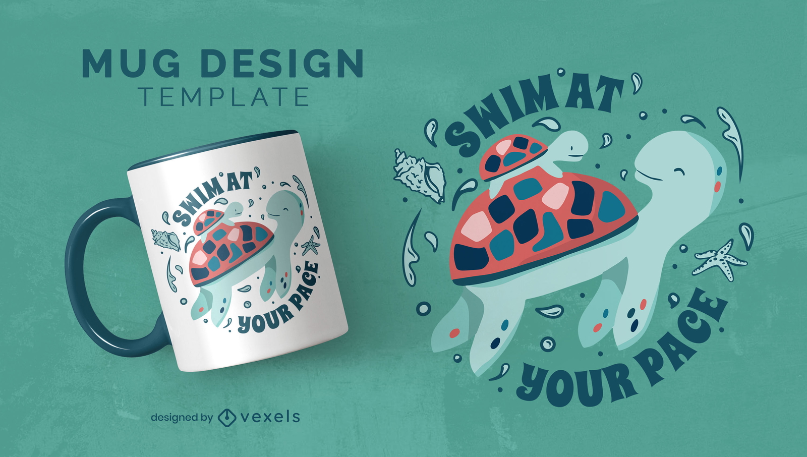 Turtle animals swimming mug design