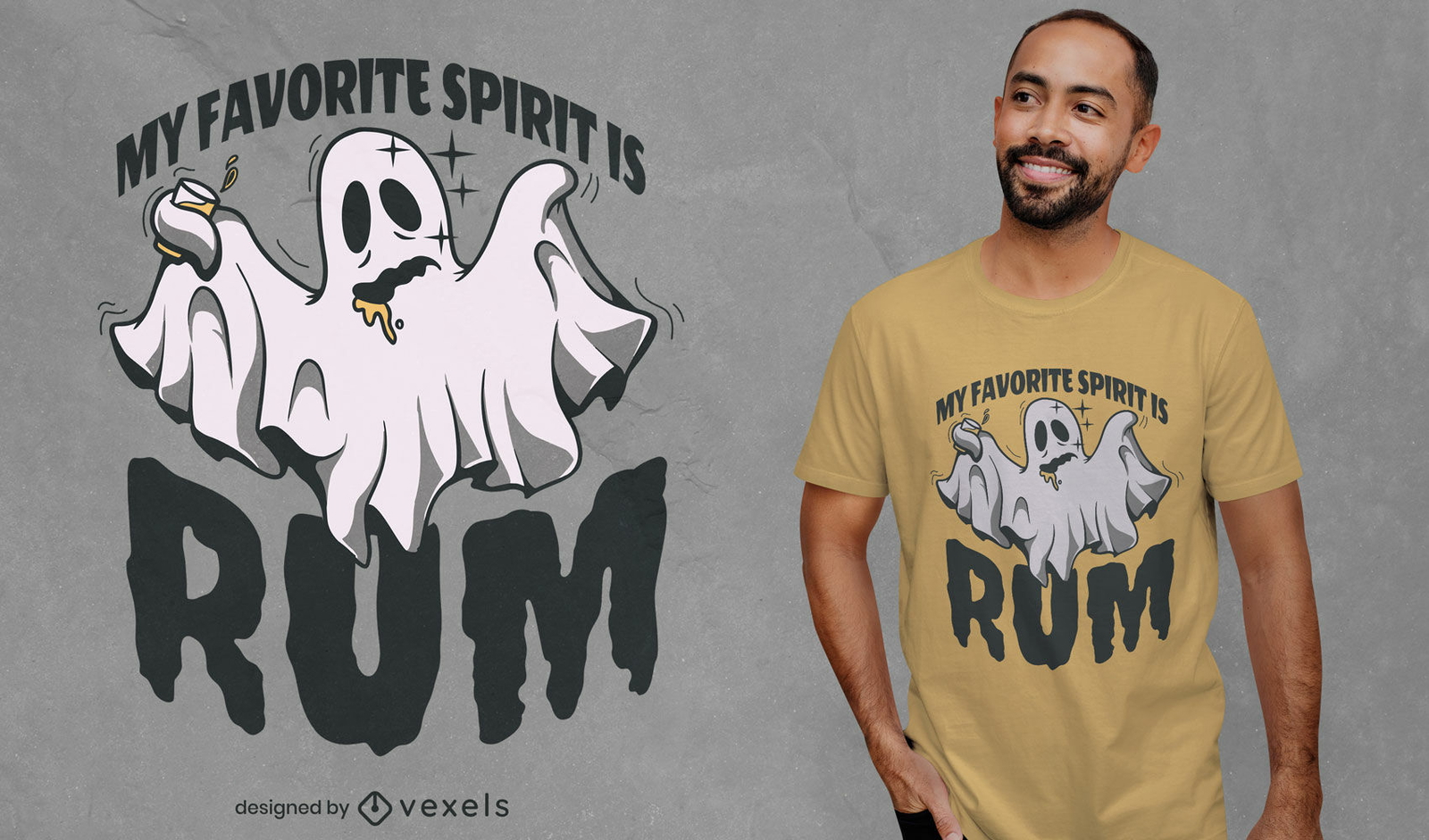 Fantasma bêbado com design de camiseta com bebida de rum