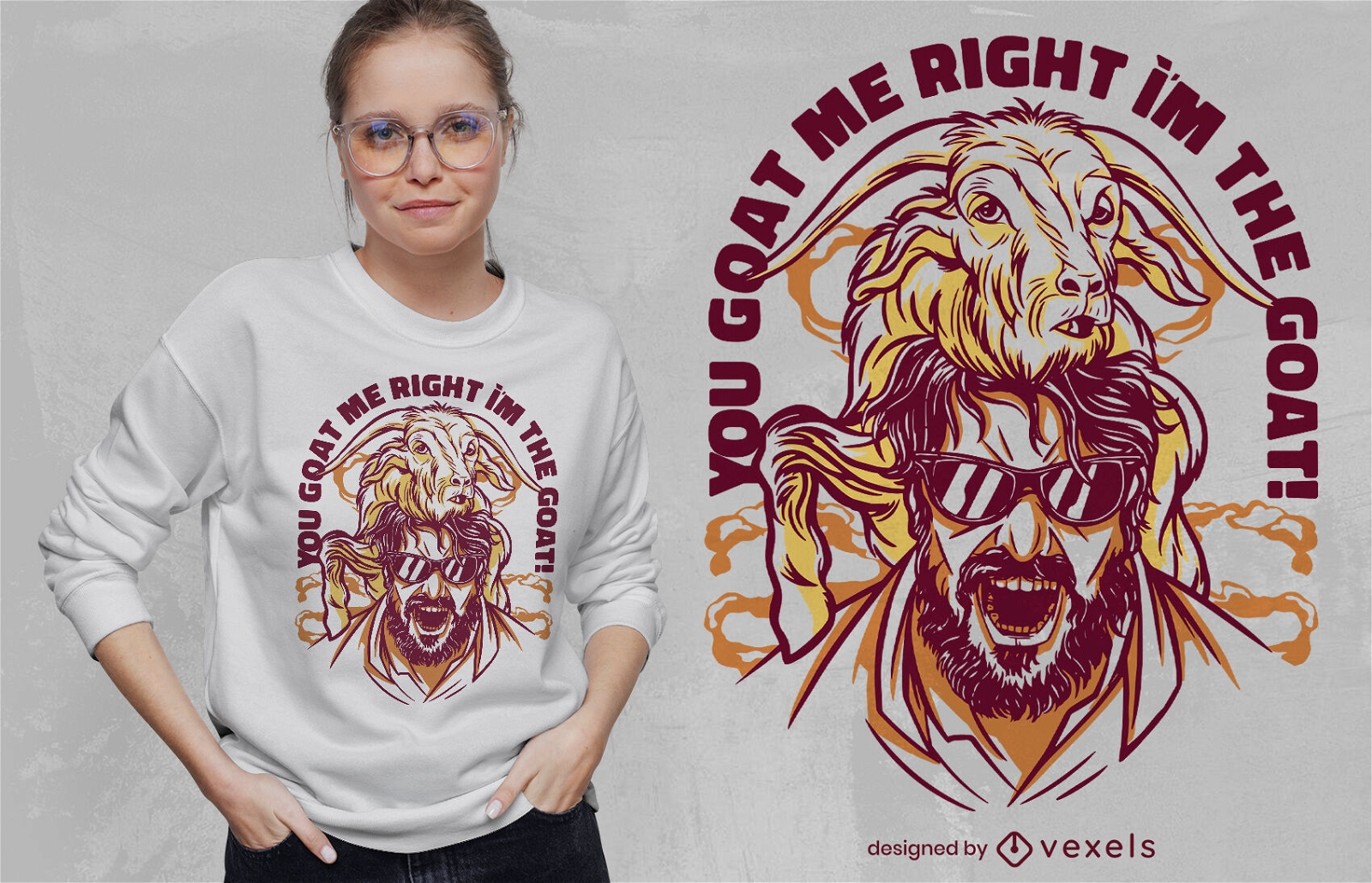 Mann mit Ziegentier lustiges T-Shirt-Design