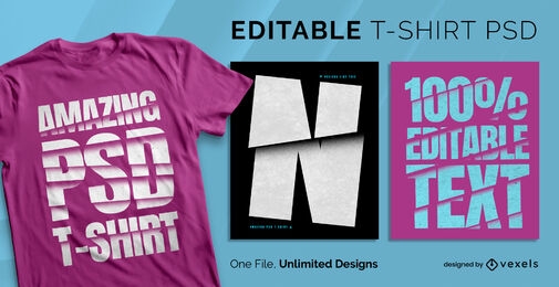 Sliced text effect scalable t-shirt psd