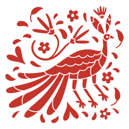 Diseño ornamental del pavo real rojo del día de los muertos.