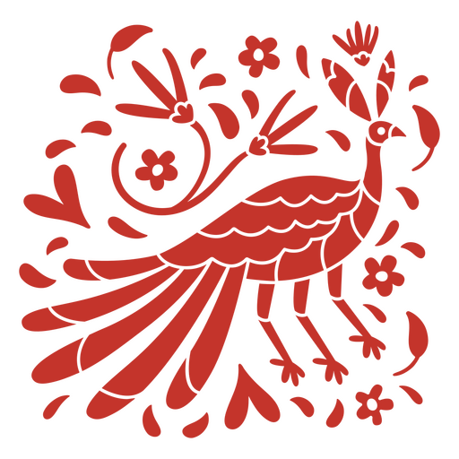 Diseño ornamental del pavo real rojo del día de los muertos.