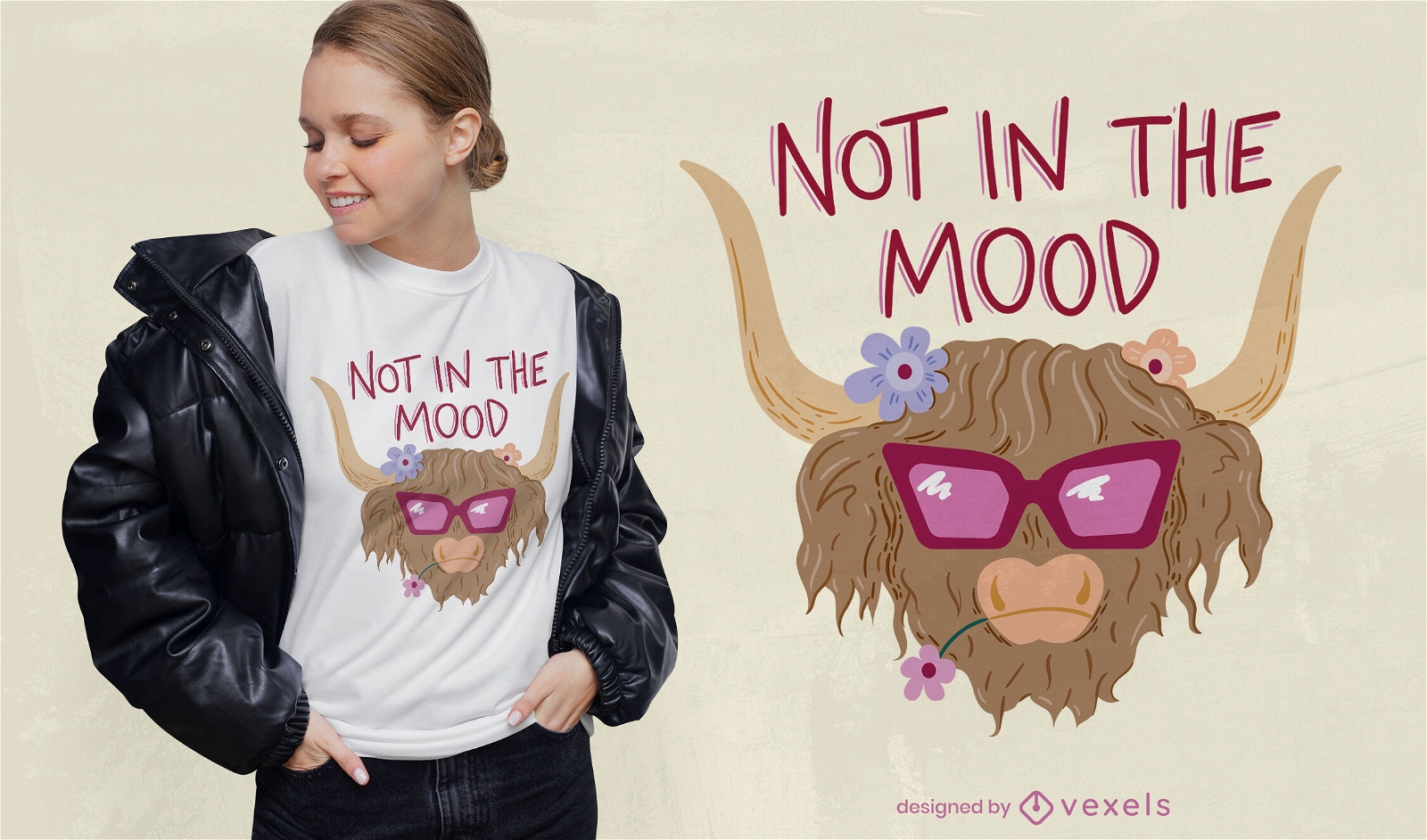 Vaca Yak con diseño de camiseta de gafas de sol.