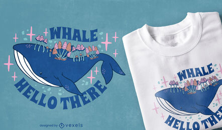 Diseño de camiseta de ballena y setas.