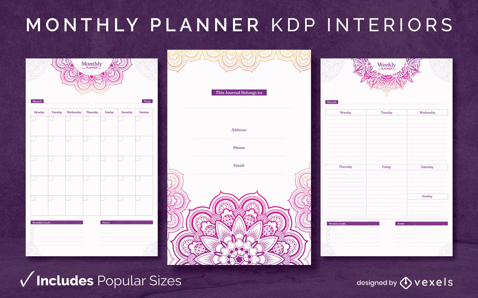 Mandala planner diary template KDP interior