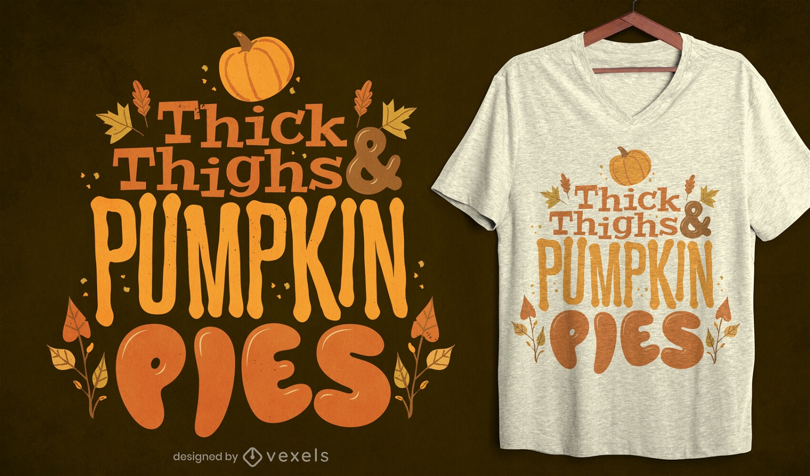 Desenho de t-shirt com citação de halloween em tortas de abóbora