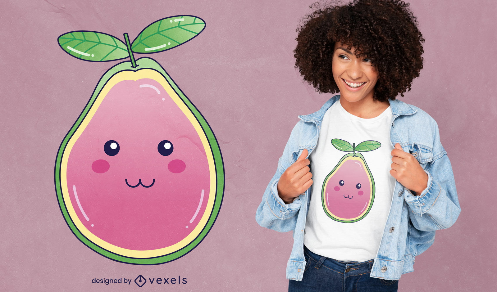 Diseño de camiseta de fruta de guayaba kawaii