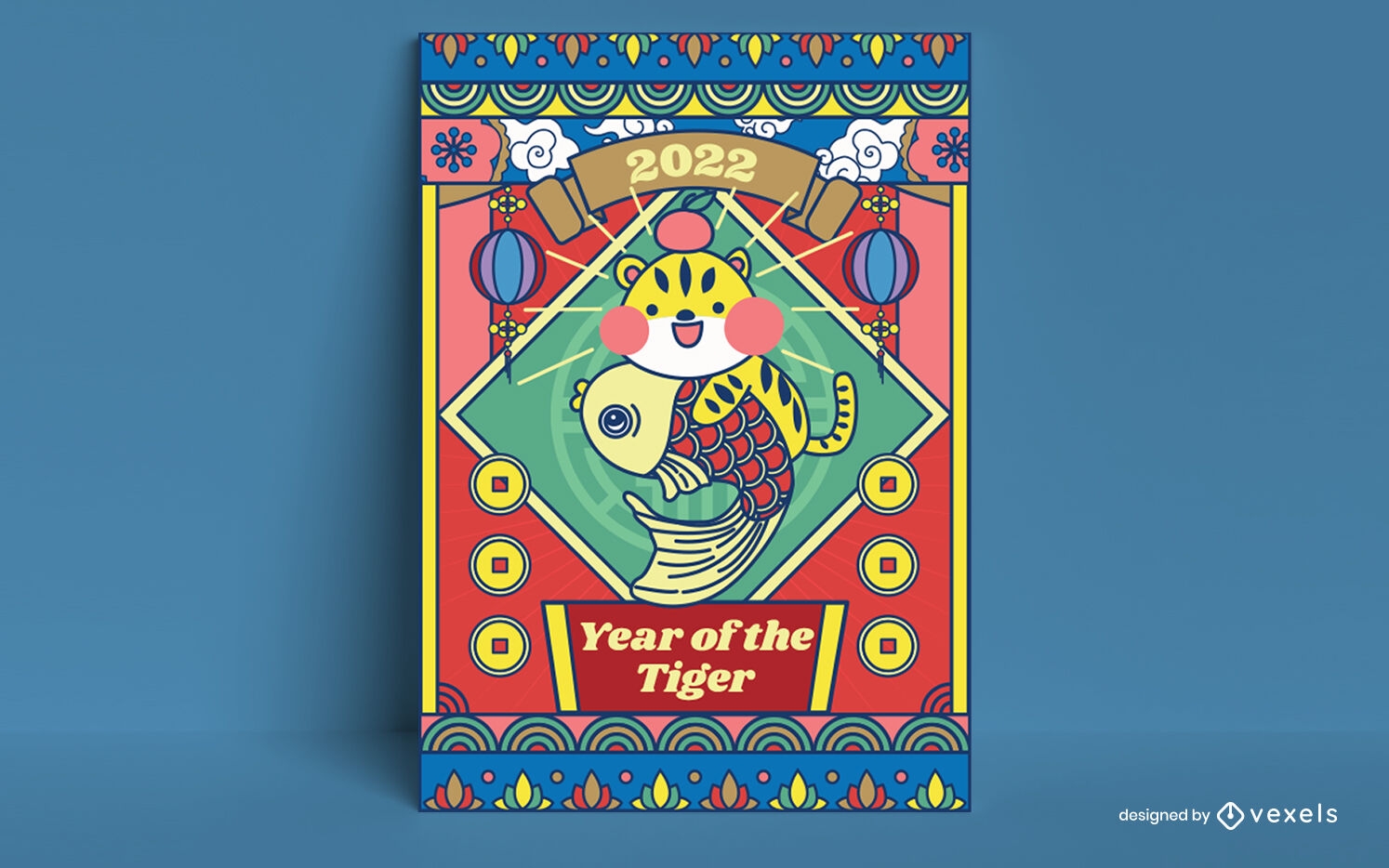 Modelo de pôster do ano do tigre chinês