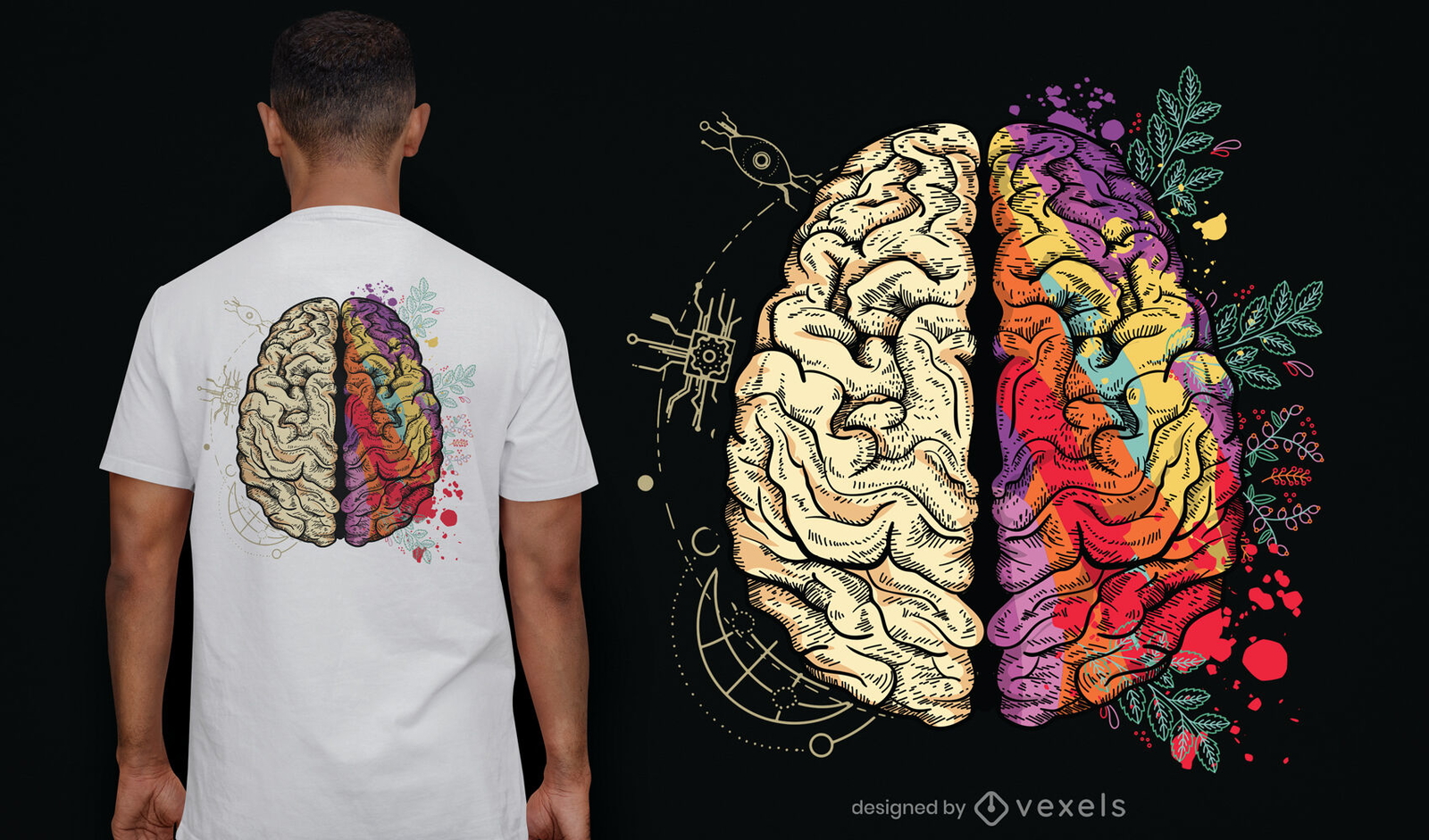 Diseño de camiseta de ilustración de hemisferios cerebrales