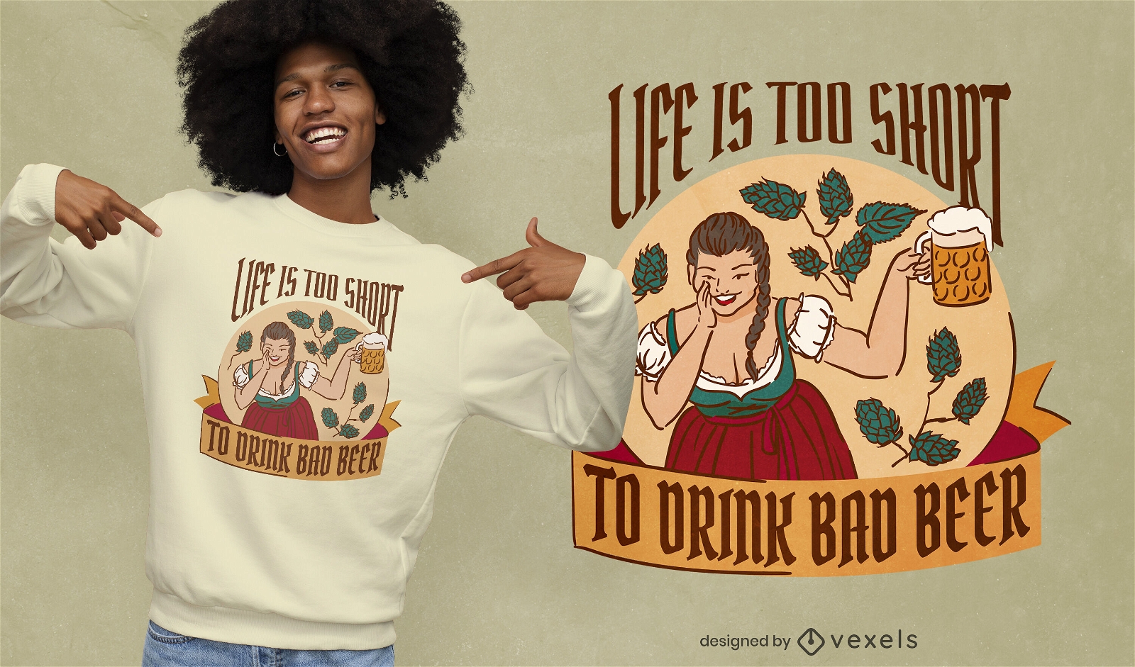 Design de camiseta vintage de mulher bebendo cerveja