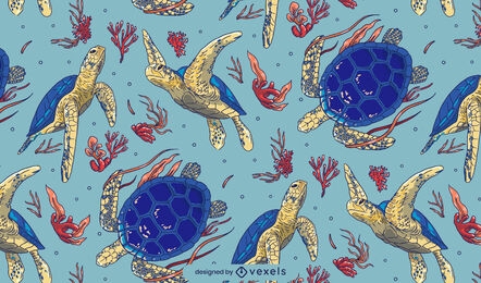 Sea turtle animals swimming pattern design
