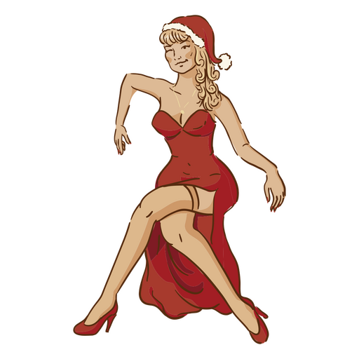Chica con vestido de navidad posando Diseño PNG