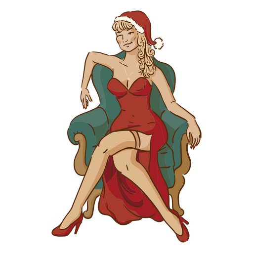 Christmas girl sitting in armchair PNG Design