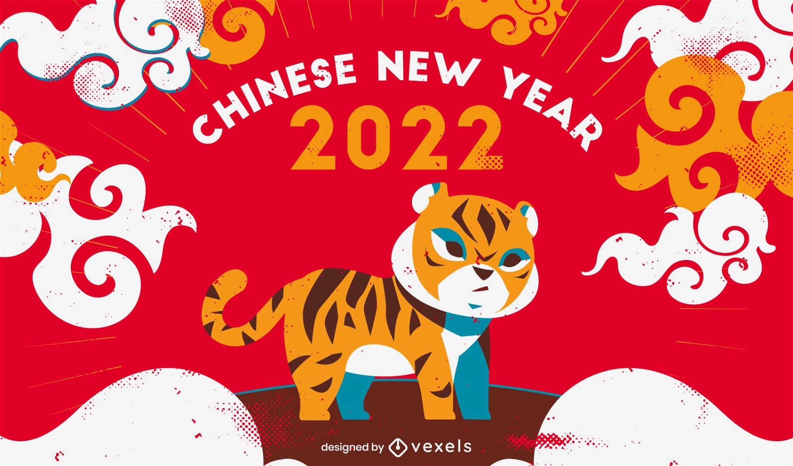 Desenho animado plano de tigre fofo de Ano Novo Chinês