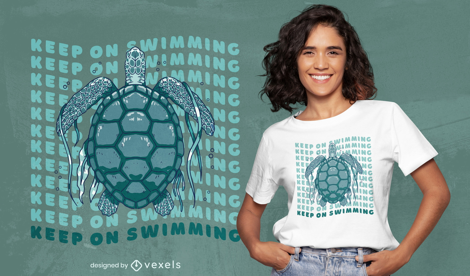 Impresionante diseño de camiseta de tortuga nadando.