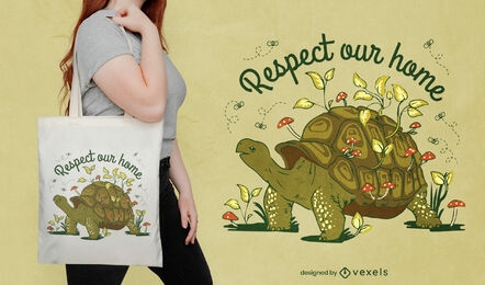Land turtle animal in nature tote bag design